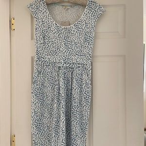 Boden summer/spring dress, 6R, white with blue, black and turquoise polka dots